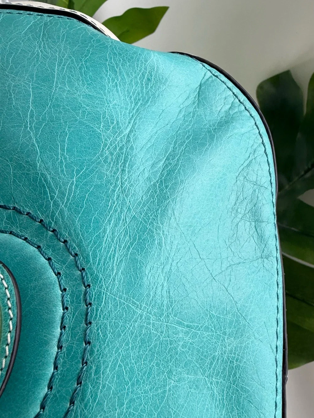 Coach Teal Leather Satchel with Tassel and Gold Hardware
